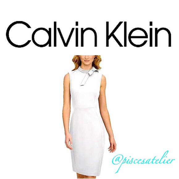 Calvin Klein Tie-Neck Scuba-Crepe Sheath Dress in White, Women’s Size 2 - Picture 6 of 9